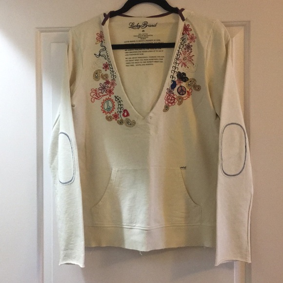 Lucky Brand embroidered sweatshirt flowers peace - Picture 8 of 10